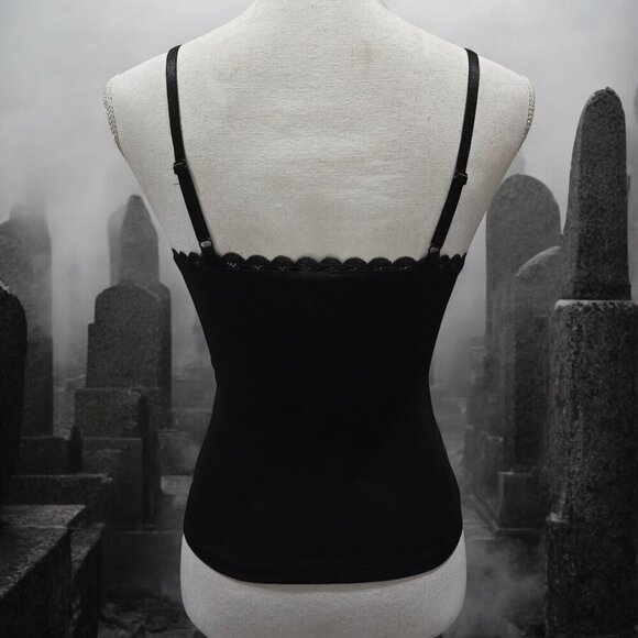 Grave Girls Witch Moon Tank – Black Lace Trim Spaghetti Strap Top | Deadstock S - Picture 5 of 7